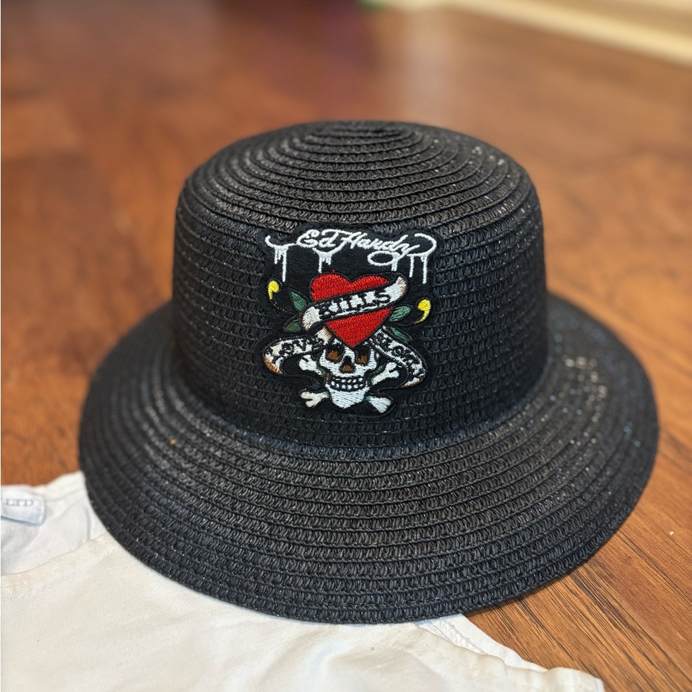 Ed Hardy “Love Kills Slowly” Embroidered Straw Hat – One Size - Picture 1 of 7